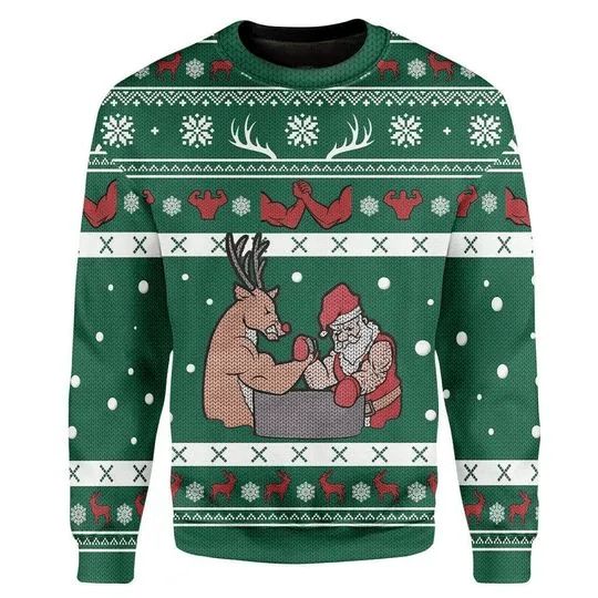 Reindeer And Santa All Over Printed Sweater