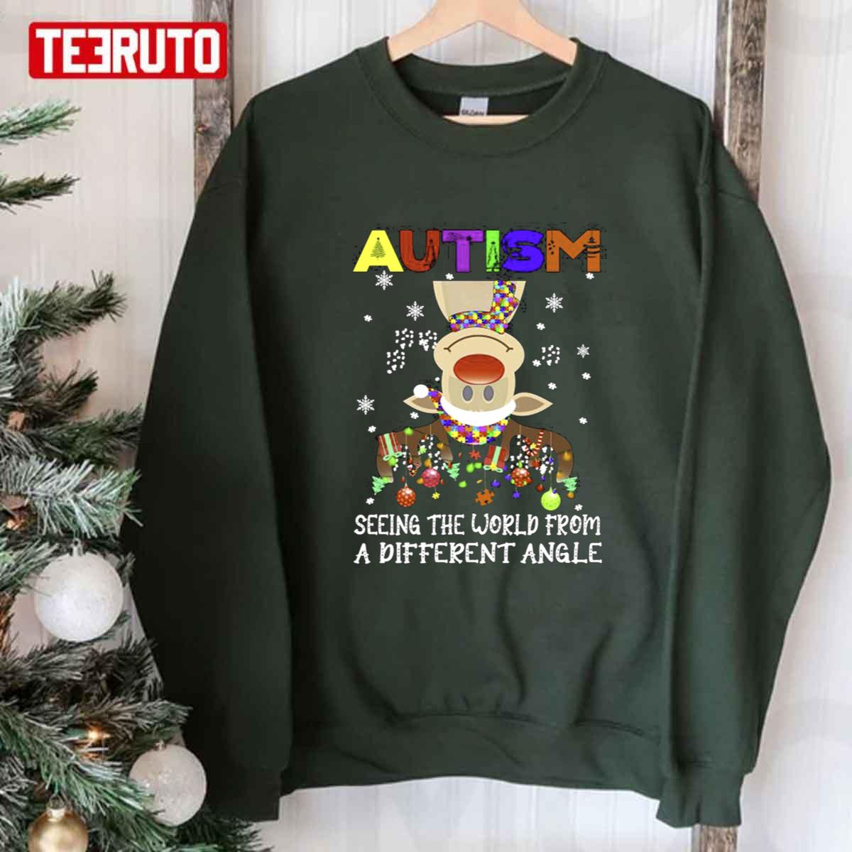 Reindeer Autism Seeing The World From A Different Angle Christmas Unisex Sweatshirt