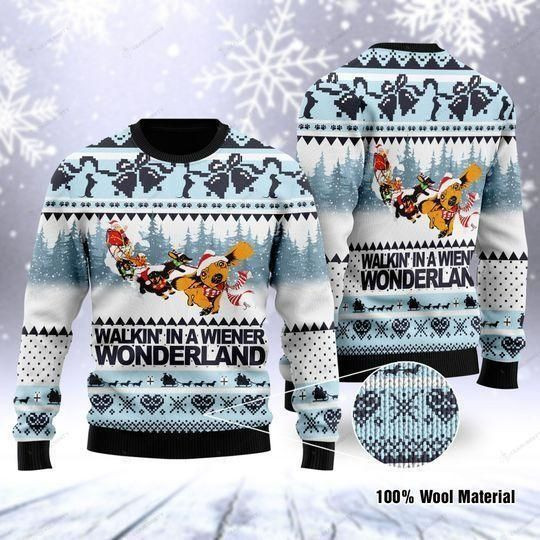 Reindeer Winter Walking In A Wiener Wonderland All Over Printed Sweater