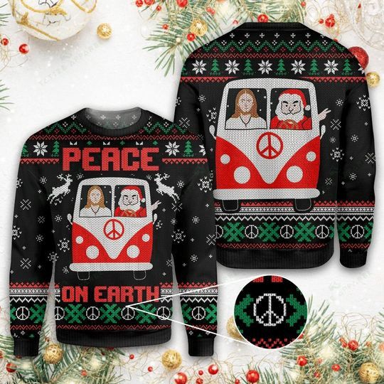 Santa And Jesus Peace On Earth All Over Printed Sweater