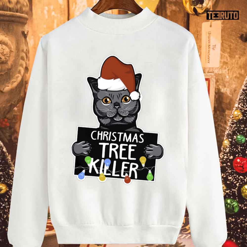Santa Black Cat Christmas Tree Killer Mugshot Unisex Sweatshirt
