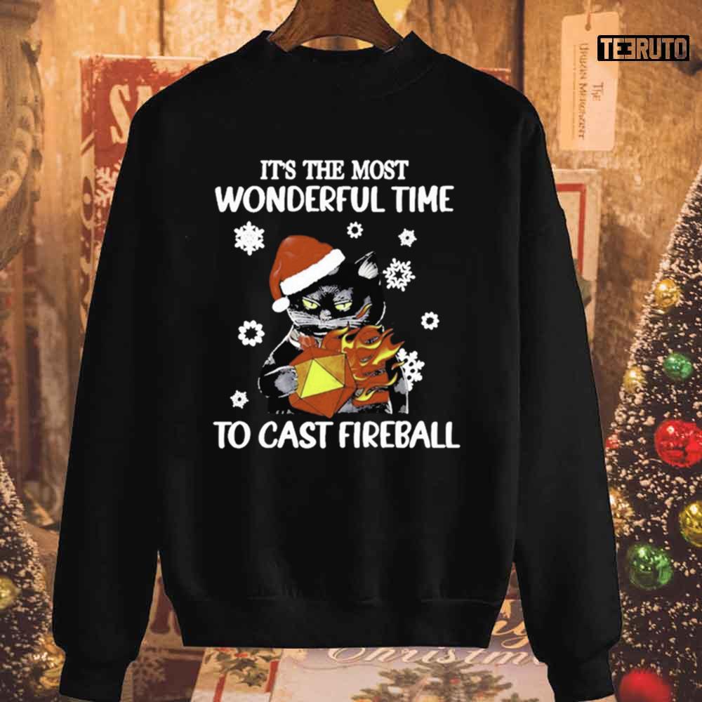 Santa Black Cat It’s The Most Wonderful Time To Cast Fireball Christmas Unisex Sweatshirt