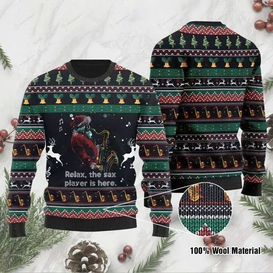 Santa Claus Plays Saxophone All Over Printed Sweater
