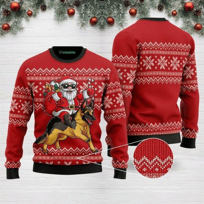 Santa Claus Riding German Shepherd Dog All Over Printed Sweater