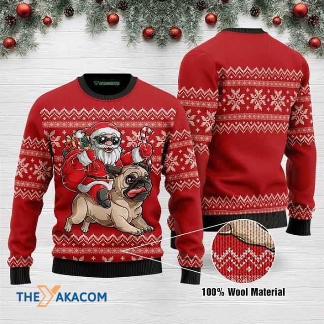 Santa Claus Riding Strong Pug And Bring Christmas Presents All Over Printed Sweater
