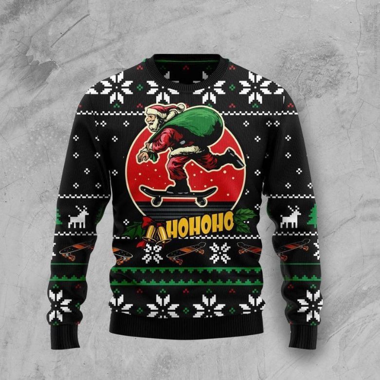 Santa Claus Skateboard All Over Printed Sweater