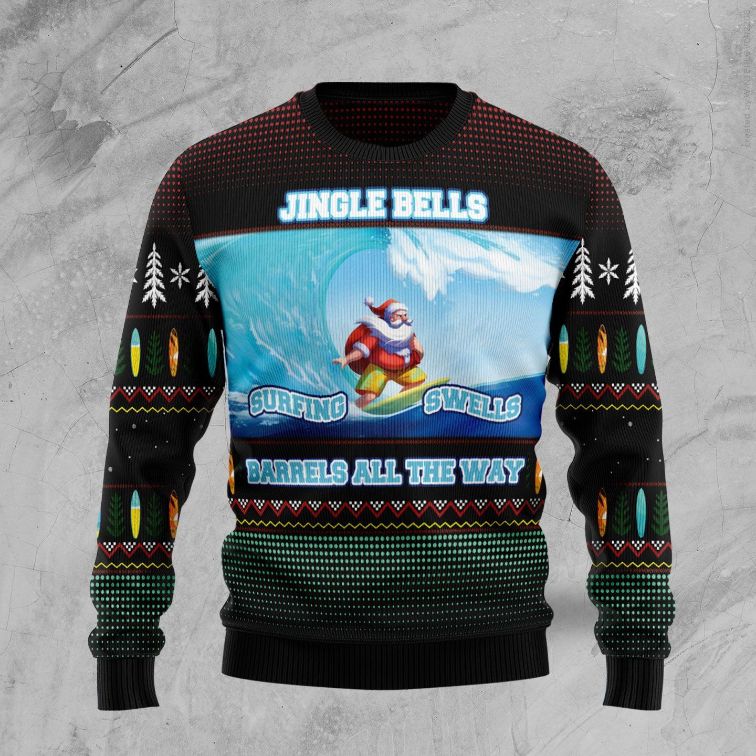 Santa Claus Surfing All Over Printed Sweater