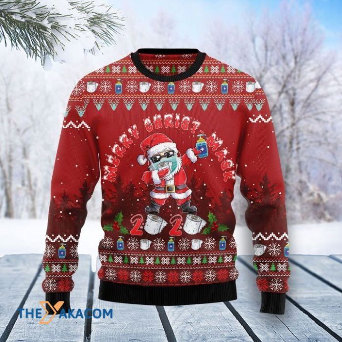 Santa Claus With Corona Virus 2020 Merry Christ Mask All Over Printed Sweater