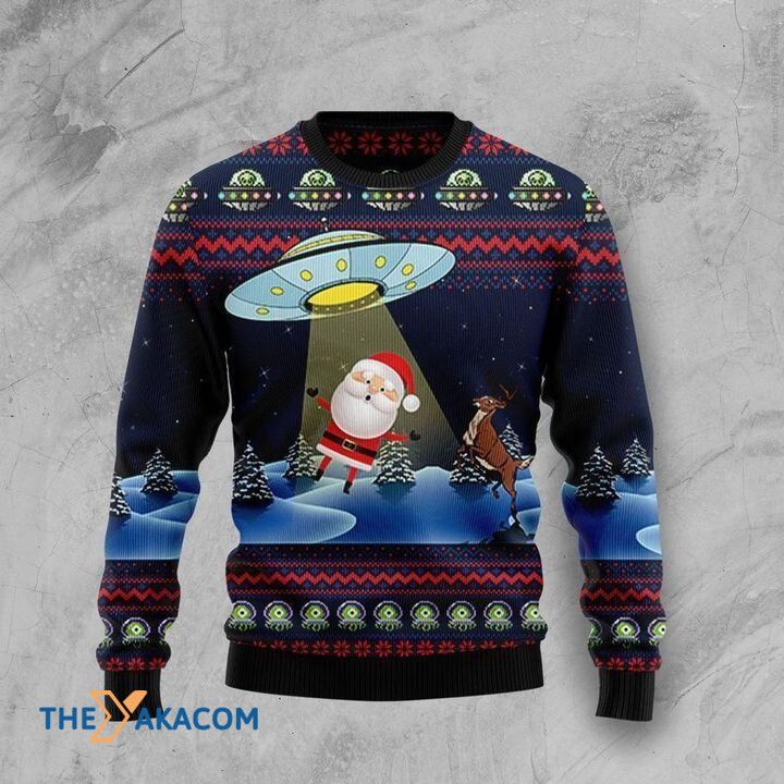 Santa Claus With UFO All Over Printed Sweater