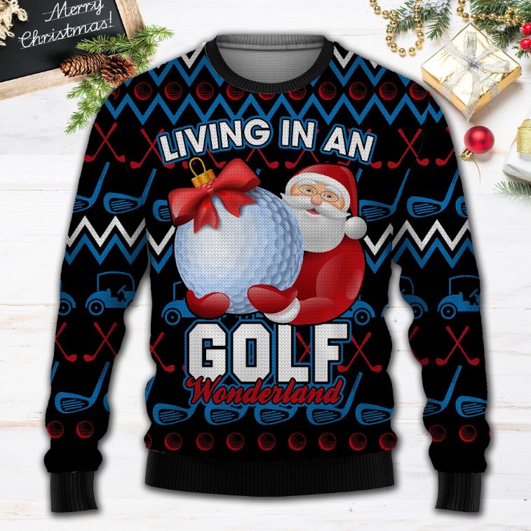 Santa Clause Golf Wonderland All Over Printed Sweater