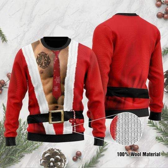 Santa Claws Body With Firefighter Tattoo Christmas All Over Printed Sweater