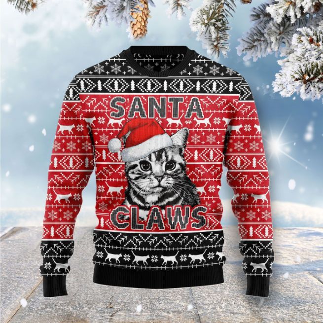 Santa Claws Cat All Over Printed Sweater