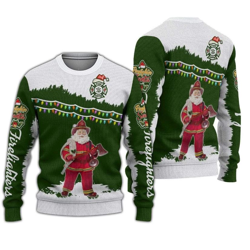 Santa Firefighter All Over Printed Sweater