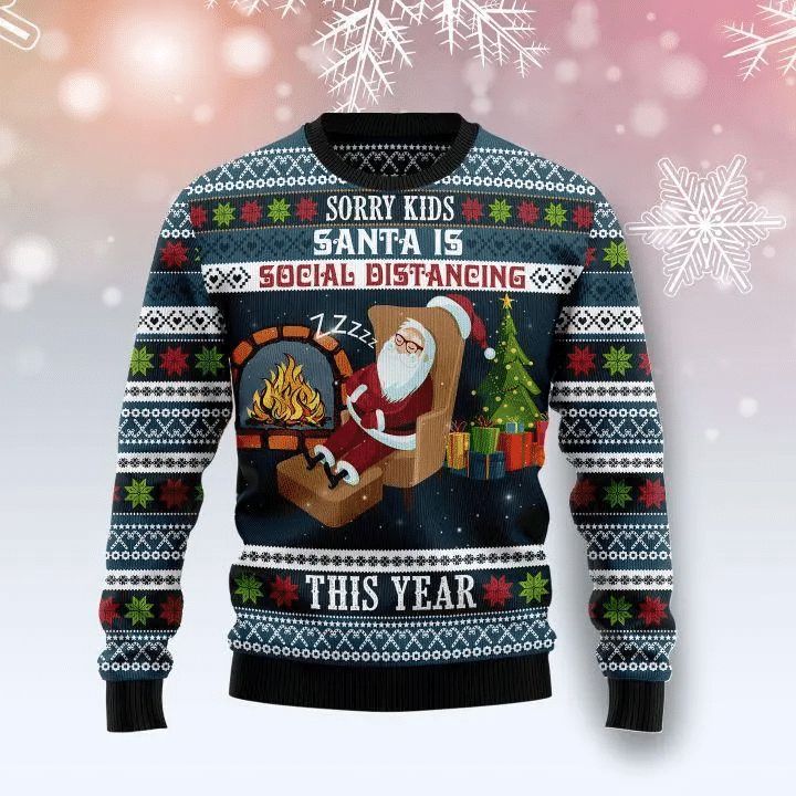 Santa Is Social Distancing All Over Printed Sweater