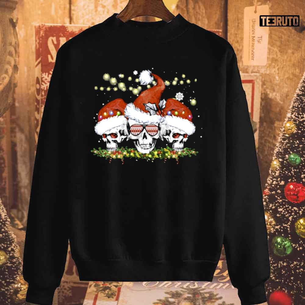 Santa Skulls Light Merry Christmas Unisex Sweatshirt