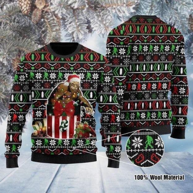 Santa Squatch Bigfoot With Gift Box All Over Printed Sweater