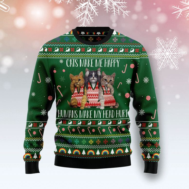 Sweater 3D Cats Make Me Happy Xmas