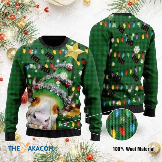Sweater 3D Christmas Cow Ho Ho Ho