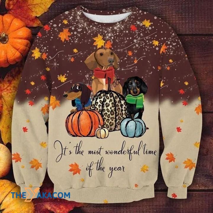 Sweater 3D Christmas Pattern And Lovely Dachshund Thankgiving