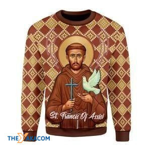 Sweater 3D Christmas Pattern With Saint Francis Of Assisi