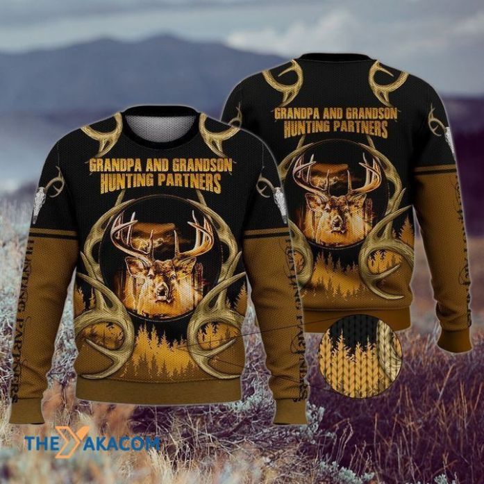 Sweater 3D Granpa And Grandson Hunting Partners Christmas