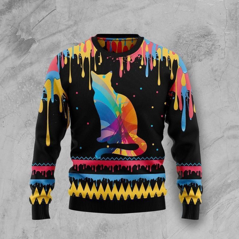 Sweater 3D Xmas Cat Colorful Beauty