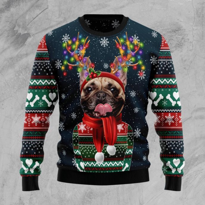 Sweater 3D Xmas Cool French Bulldog