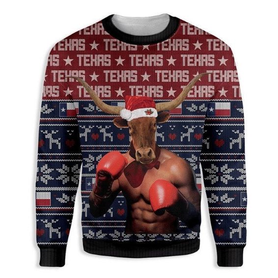 Texas Boxing Longhorn Christmas Wool Knitted Sweater