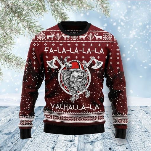 Viking Fa La La La Valhalla La All Over Printed Christmas Wool Knitted Sweater