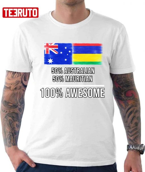 50 Australian 50 Mauritian 100 Awesome Mauritius Flag Unisex T-Shirt