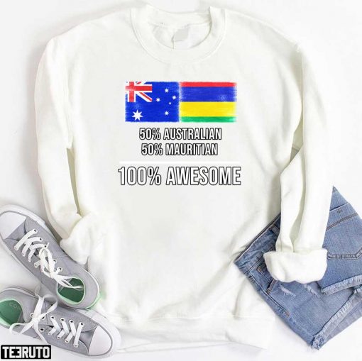 50 Australian 50 Mauritian 100 Awesome Mauritius Flag Unisex T-Shirt