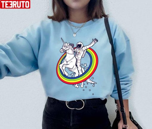 Astronaut Riding Unicorn Through The Rainbow Valentine Lgbt Unisex Sweatshirt