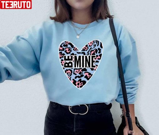 Be Mine Valentines Day Pale Blue Pink Leopard Heart Unisex Sweatshirt