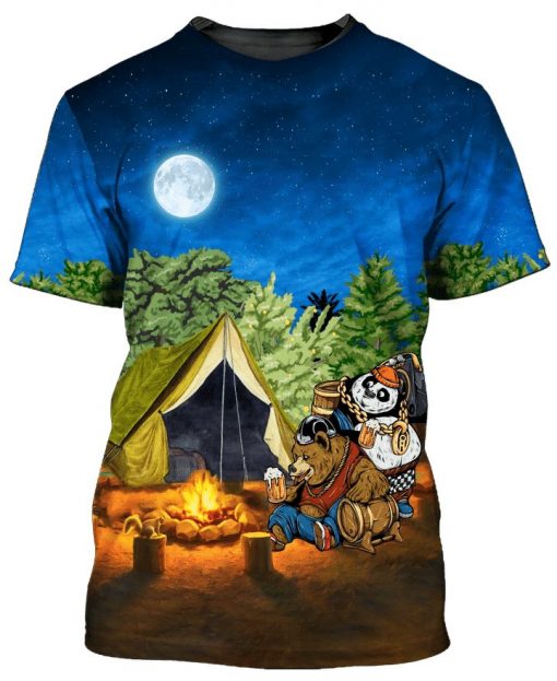 Bear And Panda Camping 3d T Shirt