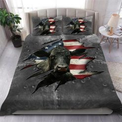 Black Cow And American Flag Bedding Set