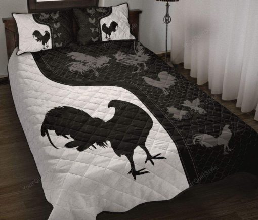 Black and White Rooster Quilt Bedding Set