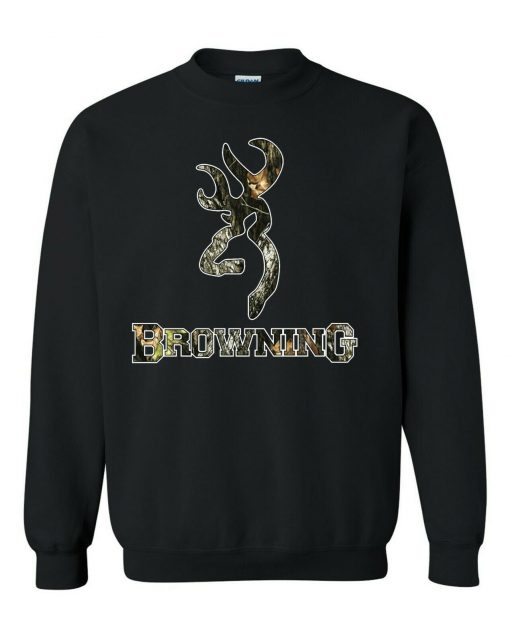 Camo Browning Design Black Unisex Black Crewneck Sweatshirt