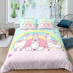 Cartoon Alpaca And Rainbow Bedding Set