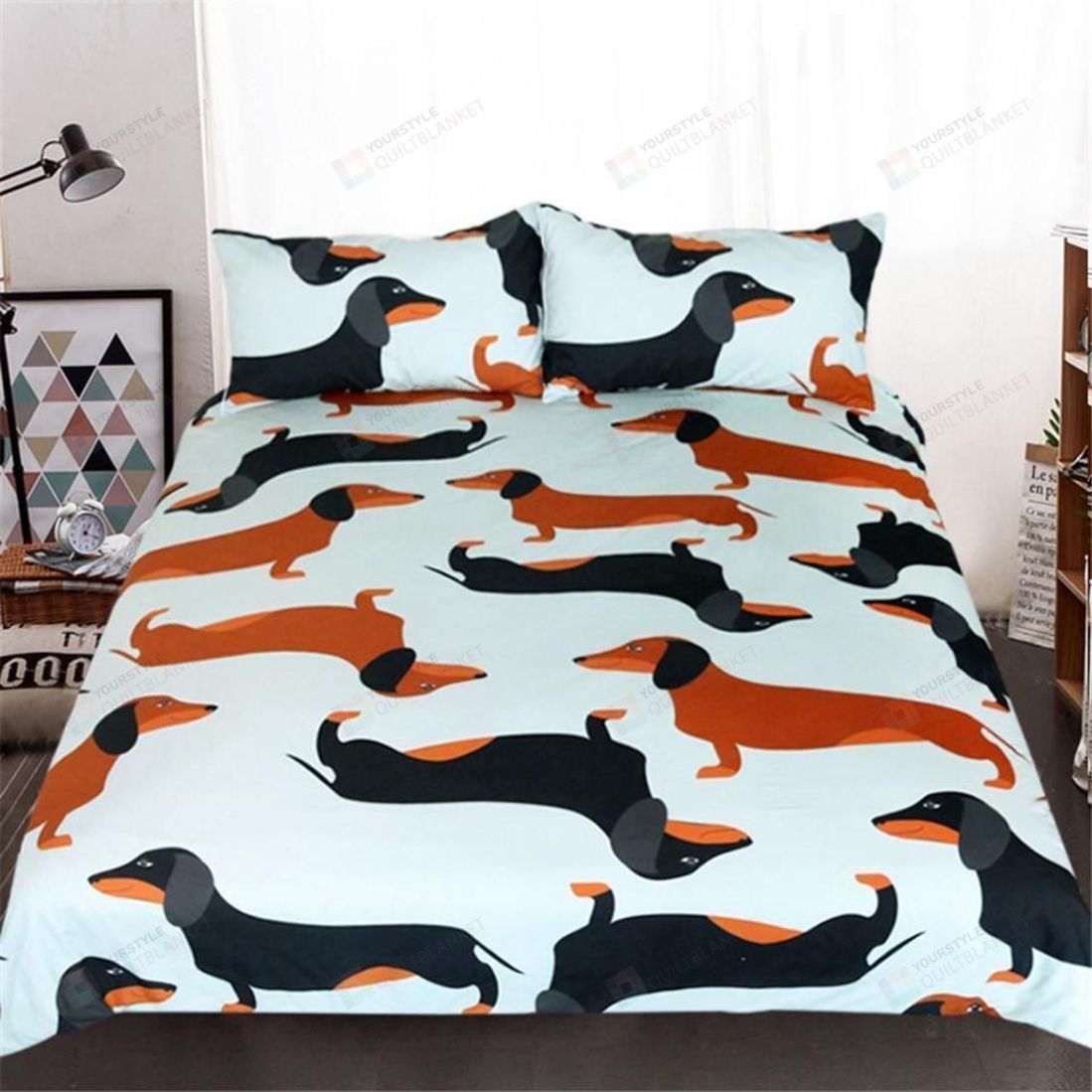 Cartoon Dachshund Pillowcase, Canvas Lumbar Pillow Covers For