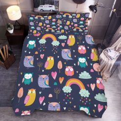 Cartoon Rainbow Owl Bedding Set