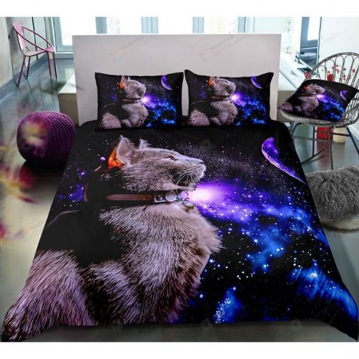 Cat In Galaxy Space Bedding Set