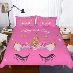 Colorful Rainbow Unicorn Pink Bedding Set