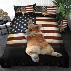 Corgi Dog And American Flag Bedding Set