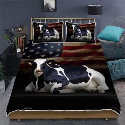 Cow And American Flag Bedding Set