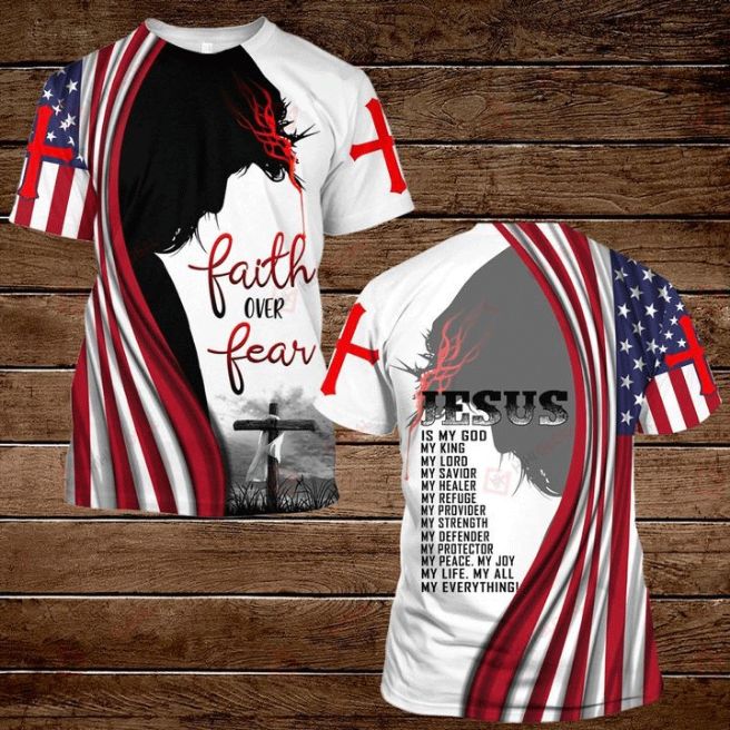 Plus Size Men's Jesus Cross And American Flag Colorful 3d T Shirt