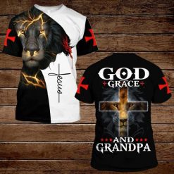 Cross Jesus Bible Lion God Grace And Grandpa 3d T Shirt