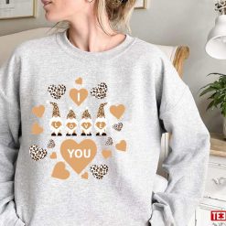 Cute Gnomes I Love You Valentine Leopard Hearts Unisex Sweatshirt