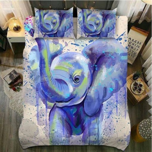 Default Elephant Baby Blue 3D Bedding Set