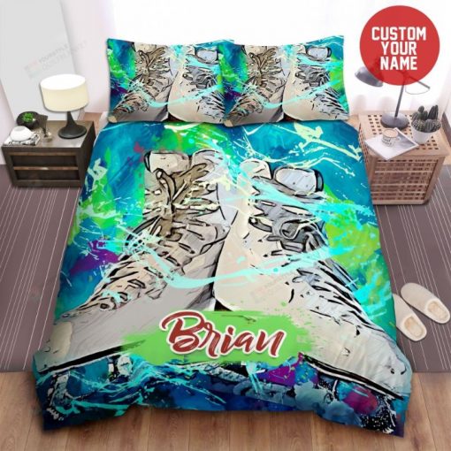 Ice Hockey Skates Custom Name Bedding Set