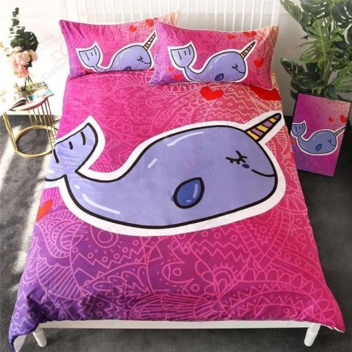 Kids Cartoon Narwhal Bedding Set